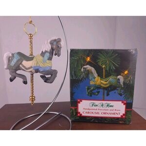 Trim A Home Carousel Horse Ornament Handpainted Porcelain And Brass